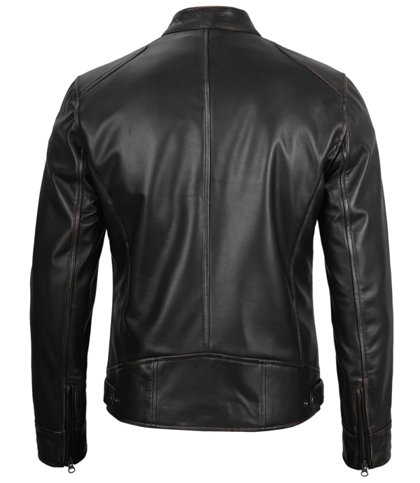 Dodge Black Mens Leather Racer Jacket - Image 2