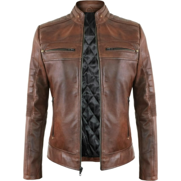 Men's Cafe Racer Brown Real Leather Jacket