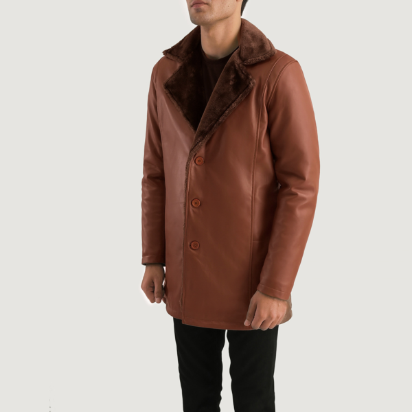 Cinnamon Brown Leather Fur Coat - Image 2