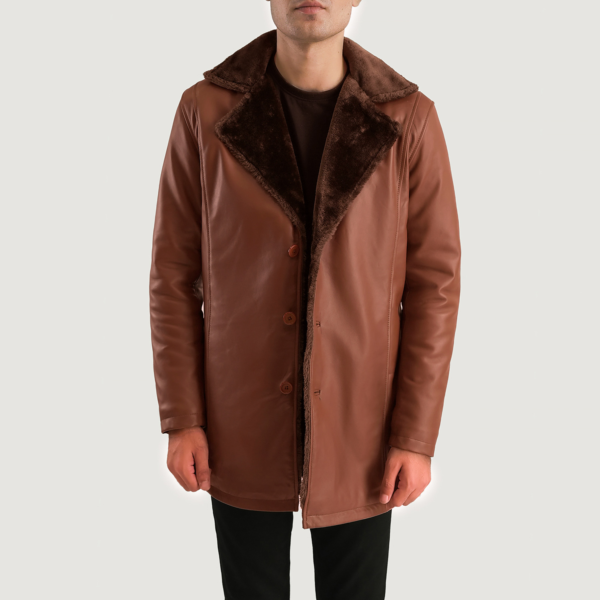 Cinnamon Brown Leather Fur Coat - Image 3