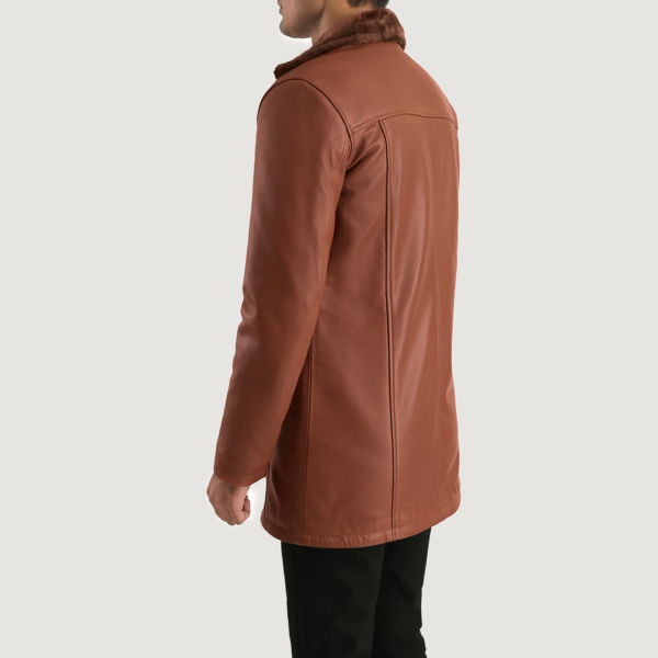 Cinnamon Brown Leather Fur Coat - Image 5