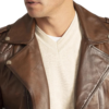 Mens Distressed Brown Leather Motorcycle Jacket - Image 4