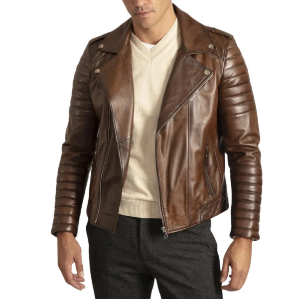 Mens Distressed Brown Leather Motorcycle Jacket