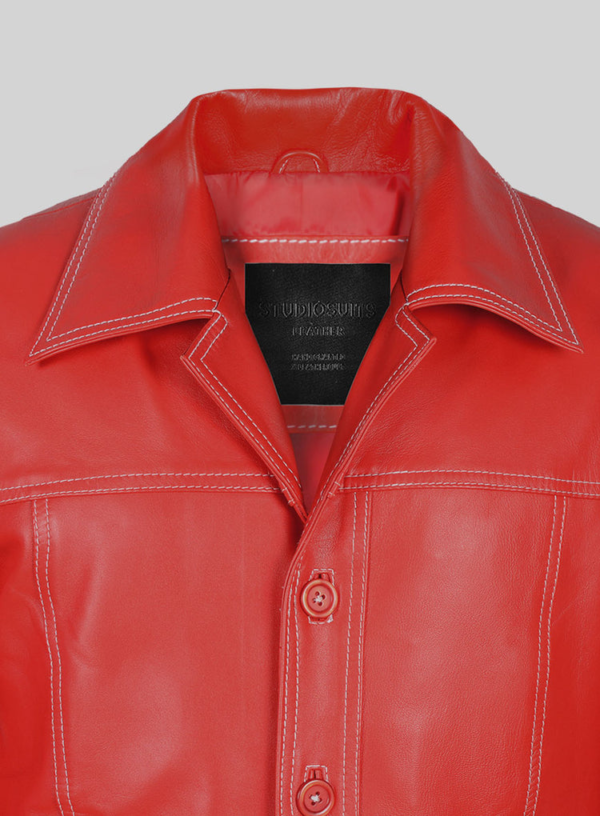 Fight Club Brad Pitt Real Leather Jacket F C Coat Red BIKER VINTAGE MOTORCYCLE - Image 2