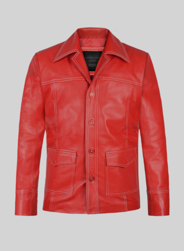 Fight Club Brad Pitt Real Leather Jacket F C Coat Red BIKER VINTAGE MOTORCYCLE