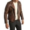 Mens Distressed Brown Leather Motorcycle Jacket - Image 3