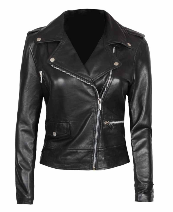 Amber Black Asymmetrical Womens Leather Jacket