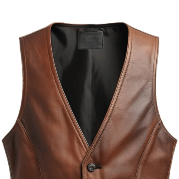 Share Vintage Mens Brown Leather Vest - Image 4