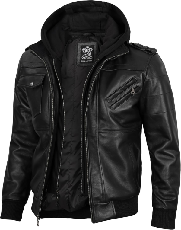 Decrum Hooded Leather Jacket Men - Bomber Leather Jackets For Men