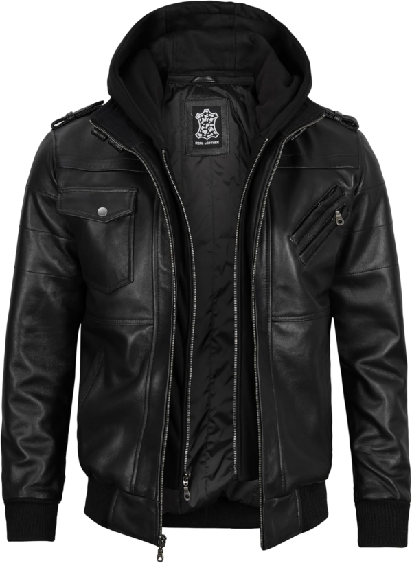 Decrum Hooded Leather Jacket Men - Bomber Leather Jackets For Men - Image 2