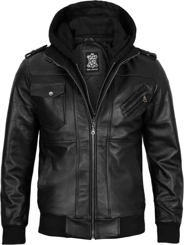 Decrum Hooded Leather Jacket Men - Bomber Leather Jackets For Men - Image 3