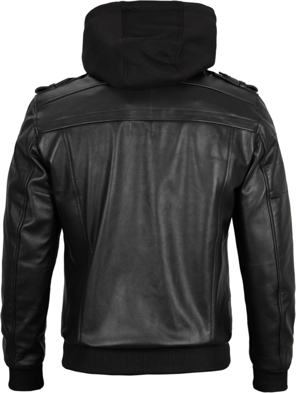 Decrum Hooded Leather Jacket Men - Bomber Leather Jackets For Men - Image 4