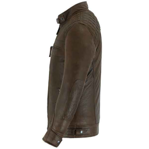 Mens Cafe Racer Waxed Lambskin Chocolate Brown Motorcycle Leather Jacket - Image 3