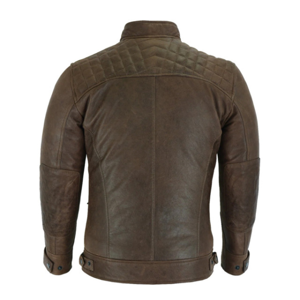 Mens Cafe Racer Waxed Lambskin Chocolate Brown Motorcycle Leather Jacket - Image 4