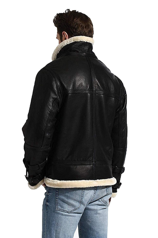 B3 Bomber Hooded Leather Jacket - Black - Image 3