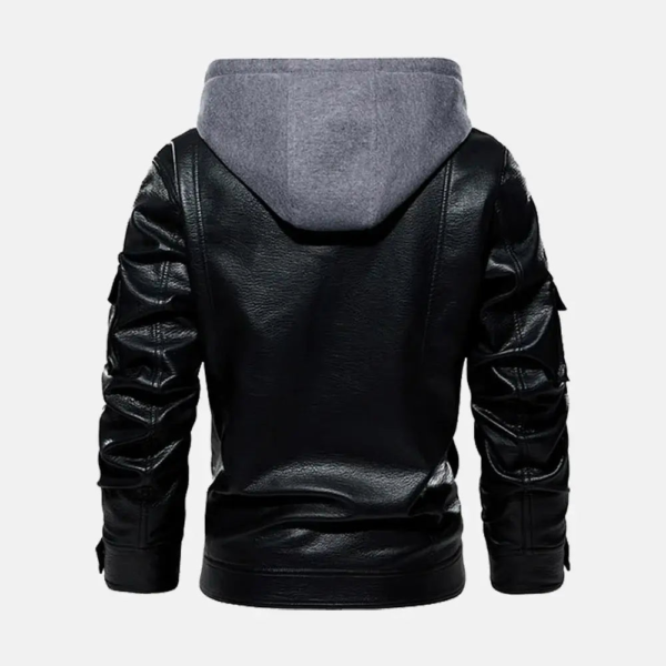 Bravado Mens Leather Jacket with Hood - Image 4