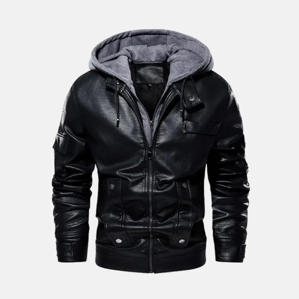 Bravado Mens Leather Jacket with Hood - Image 3