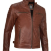 Mens Cognac Waxed Cafe Racer Biker Style Leather Jacket - Image 3