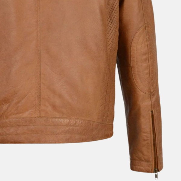 Brown Biker Mens Leather Jacket With Hood - Image 3