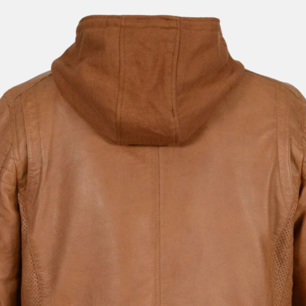 Brown Biker Mens Leather Jacket With Hood - Image 4