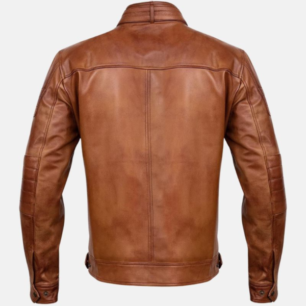 Mens Vintage Cafe Racer Brown Leather Jacket - Image 5