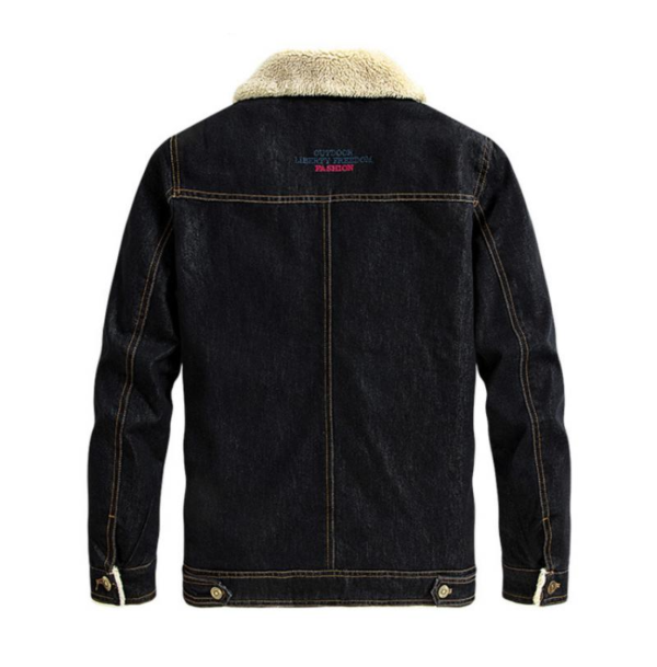 Men's Casual Lapel Lamb Wool Warm Slim Fit Denim Jacket - Image 3