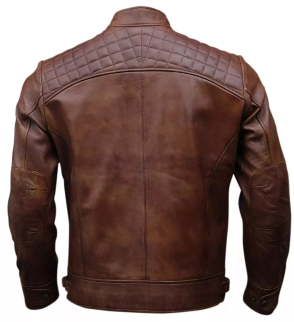 Cafe Race Brown Leather Jacket Men's Genuine Lambskin Leather Moto Biker Jacket - Image 2