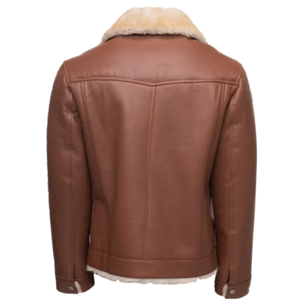 Brown Shearling Leather Trucker Jacket Mens - Image 2