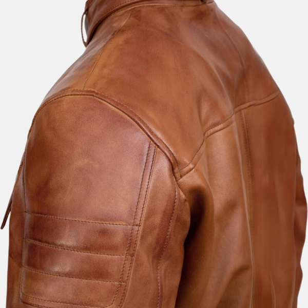 Mens Vintage Cafe Racer Brown Leather Jacket - Image 3